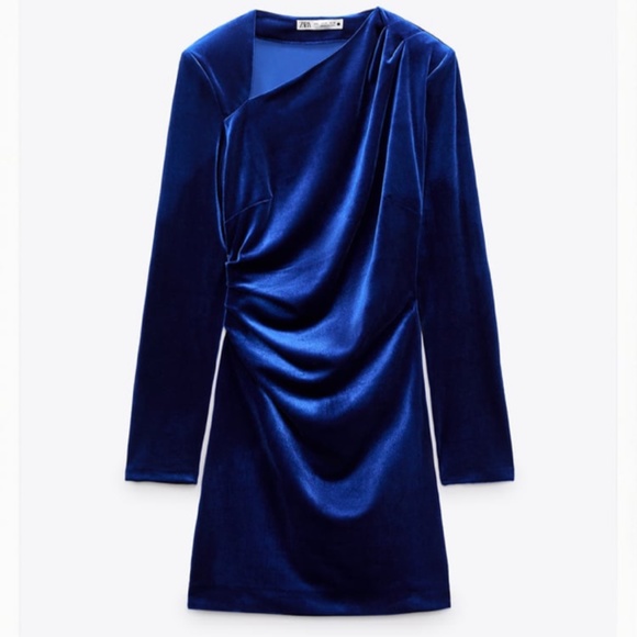 Zara Blue Velvet Dress NWOT XS - Picture 5 of 9